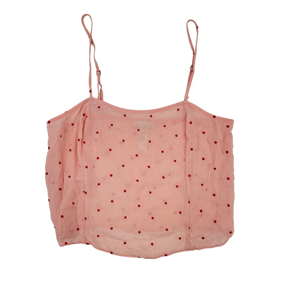 Fleur du Mal Pink Red Polka Dot 100% Silk Camisole Top XS Adjustable Straps